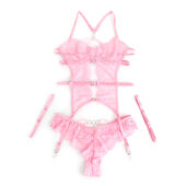 Ensemble guêpière 3 pièces rose (6) Ensemble guêpière 3 pièces