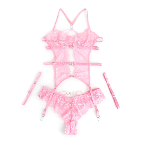 Ensemble guêpière 3 pièces rose (6) Ensemble guêpière 3 pièces
