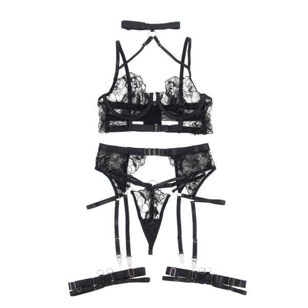Ensemble harnais dentelle 4 pièces col choker Ravenna