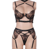 Ensemble harnais dentelle 4 pièces col choker Ravenna
