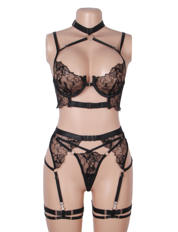 Ensemble harnais dentelle 4 pièces col choker Ravenna
