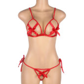 Ensemble harnais nœuds satin et menottes rouge Amora (6) Ensemble harnais nœuds satin et menottes rouge Amora