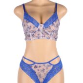 Ensemble imprimé floral dentelle bleue lacé Azur