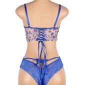 Ensemble imprimé floral dentelle bleue lacé Azur