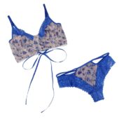 Ensemble imprimé floral dentelle bleue lacé Azur