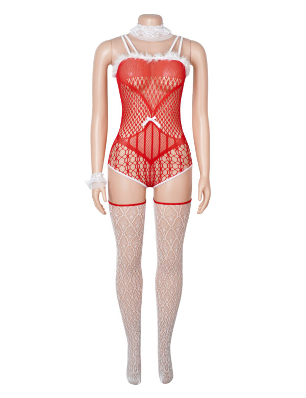 Ensemble résille blanc et rouge de Noël Céleste (2) Ensemble résille blanc et rouge de Noël Céleste