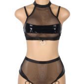 Ensemble résille et vinyle col choker noir (5) Ensemble résille et vinyle col choker noir