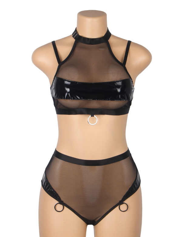 Ensemble résille et vinyle col choker noir (5) Ensemble résille et vinyle col choker noir
