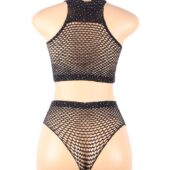 Ensemble résille strass col montant noir (4) Ensemble résille strass col montant