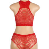 Ensemble résille strass col montant rouge (5) Ensemble résille strass col montant
