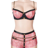 Ensemble shorty avec ceinture chaînée tweed — rose (2) Ensemble shorty avec ceinture chaînée tweed — rose