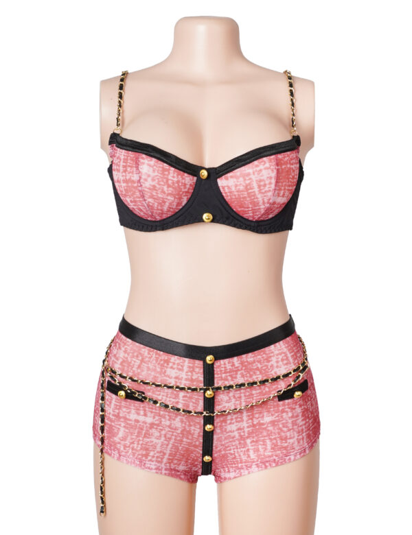Ensemble shorty avec ceinture chaînée tweed — rose (2) Ensemble shorty avec ceinture chaînée tweed — rose