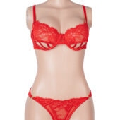 Ensemble soutien-gorge et string dentelle échancré — rouge (5) Ensemble soutien-gorge et string dentelle échancré — rouge