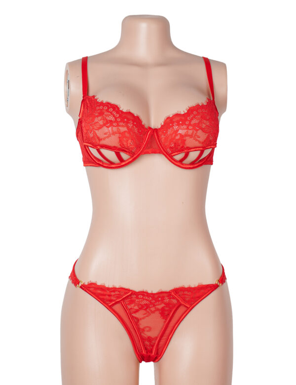 Ensemble soutien-gorge et string dentelle échancré — rouge (5) Ensemble soutien-gorge et string dentelle échancré — rouge