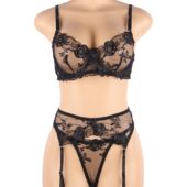 Ensemble soutien-gorge mesh porte-jarretelles dentelle florale (3) Ensemble soutien-gorge mesh porte-jarretelles dentelle florale