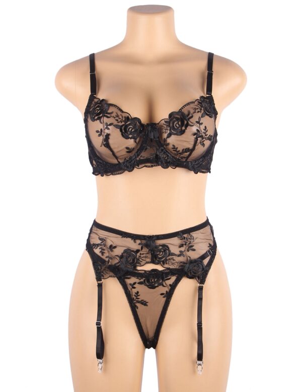 Ensemble soutien-gorge mesh porte-jarretelles dentelle florale (3) Ensemble soutien-gorge mesh porte-jarretelles dentelle florale