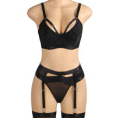 Ensemble soutien-gorge satin porte-jarretelles croisé Selene noir (2) Ensemble soutien-gorge satin porte-jarretelles croisé Selene