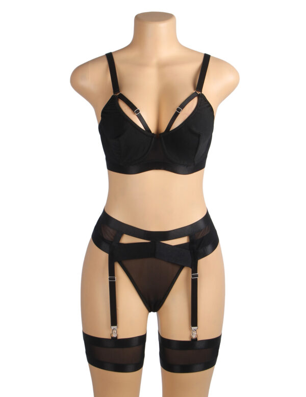 Ensemble soutien-gorge satin porte-jarretelles croisé Selene noir (2) Ensemble soutien-gorge satin porte-jarretelles croisé Selene