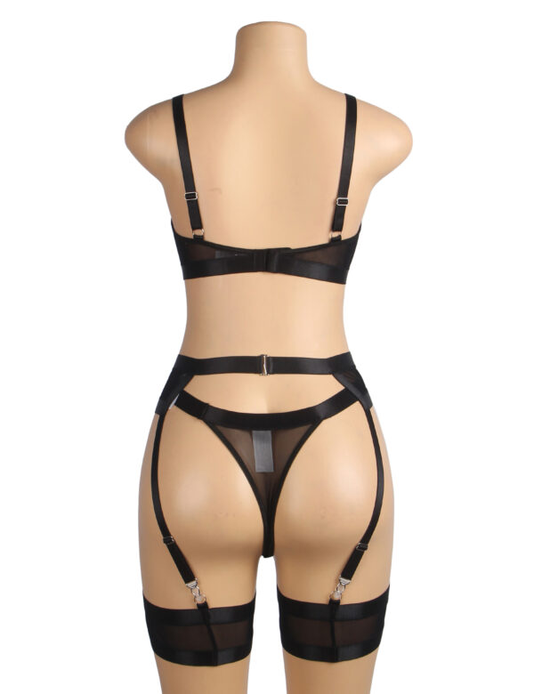 Ensemble soutien-gorge satin porte-jarretelles croisé Selene noir (4) Ensemble soutien-gorge satin porte-jarretelles croisé Selene