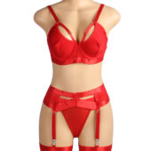 Ensemble soutien-gorge satin porte-jarretelles croisé Selene rouge (3) Ensemble soutien-gorge satin porte-jarretelles croisé Selene
