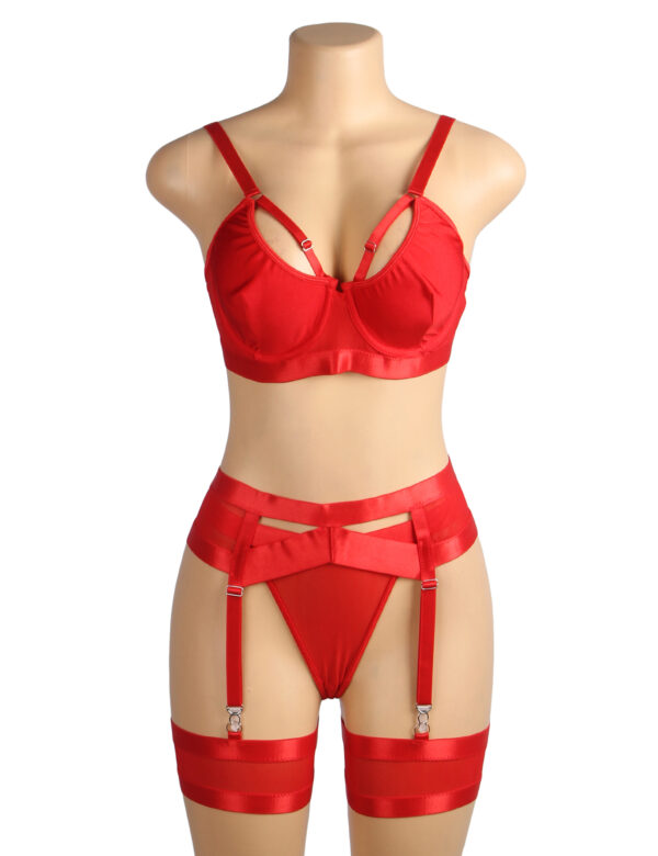 Ensemble soutien-gorge satin porte-jarretelles croisé Selene rouge (3) Ensemble soutien-gorge satin porte-jarretelles croisé Selene