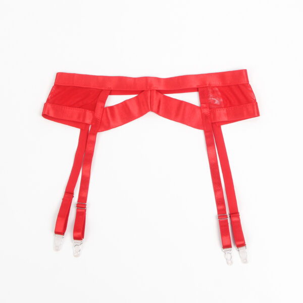 Ensemble soutien-gorge satin porte-jarretelles croisé Selene rouge (4) Ensemble soutien-gorge satin porte-jarretelles croisé Selene