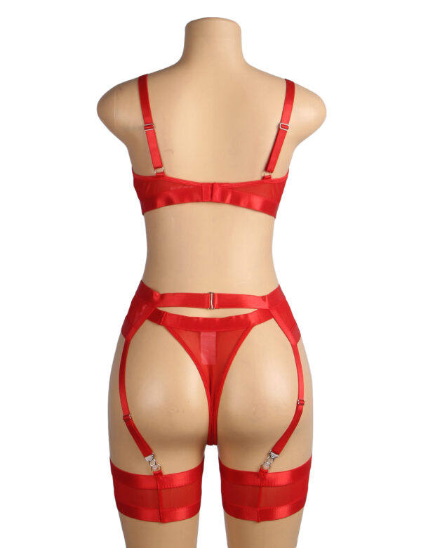 Ensemble soutien-gorge satin porte-jarretelles croisé Selene rouge (5) Ensemble soutien-gorge satin porte-jarretelles croisé Selene