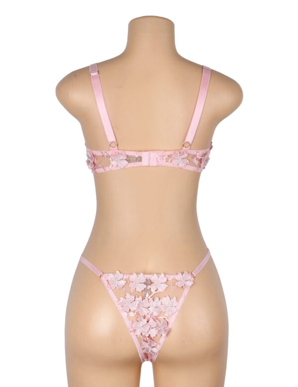 Ensemble triangle tulle fleurs brodées 3D Camélia rose (3) Ensemble triangle tulle fleurs brodées 3D Camélia