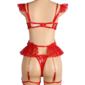 Ensemble volants tulle pois porte-jarretelles Capucine rouge (2) Ensemble volants tulle pois porte-jarretelles Capucine
