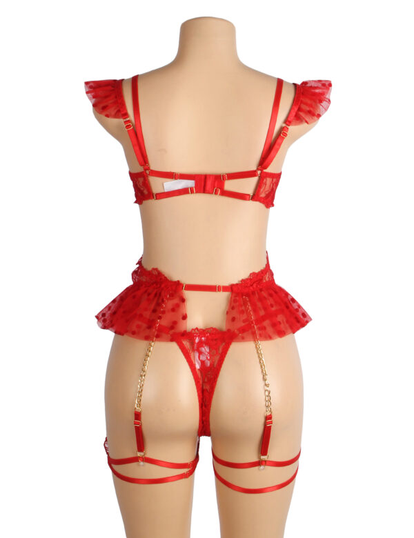 Ensemble volants tulle pois porte-jarretelles Capucine rouge (2) Ensemble volants tulle pois porte-jarretelles Capucine