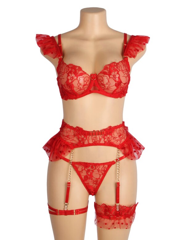 Ensemble volants tulle pois porte-jarretelles Capucine rouge (3) Ensemble volants tulle pois porte-jarretelles Capucine
