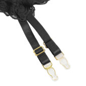 Guêpière dentelle florale avec menottes en tissu noir (3) Guêpière dentelle florale avec menottes en tissu