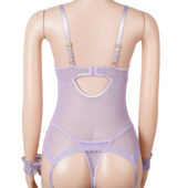 Guêpière dentelle florale avec menottes en tissu — violet (4) Guêpière dentelle florale avec menottes en tissu — violet