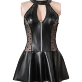 Guêpière effet cuir noire à collier et dos lacé (2) Guêpière effet cuir noire à collier et dos lacé