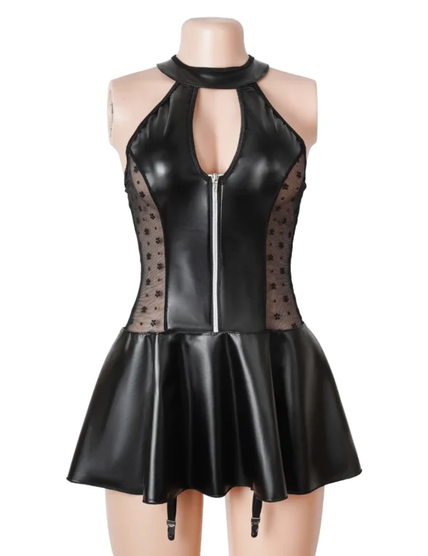 Guêpière effet cuir noire à collier et dos lacé (2) Guêpière effet cuir noire à collier et dos lacé