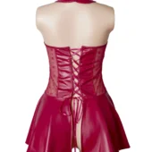 Guêpière effet cuir rouge zippée et lacée au dos (5) Guêpière effet cuir rouge zippée et lacée au dos