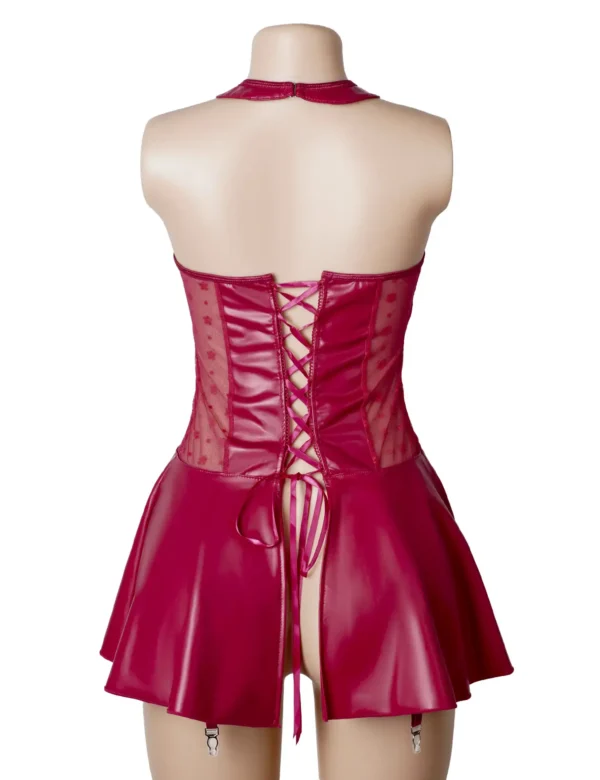 Guêpière effet cuir rouge zippée et lacée au dos (5) Guêpière effet cuir rouge zippée et lacée au dos