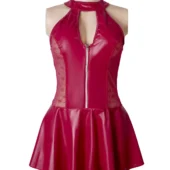 Guêpière effet cuir rouge zippée et lacée au dos (6) Guêpière effet cuir rouge zippée et lacée au dos
