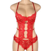 Guêpière ensemble 3 pièces rouge (3) Guêpière ensemble 3 pièces