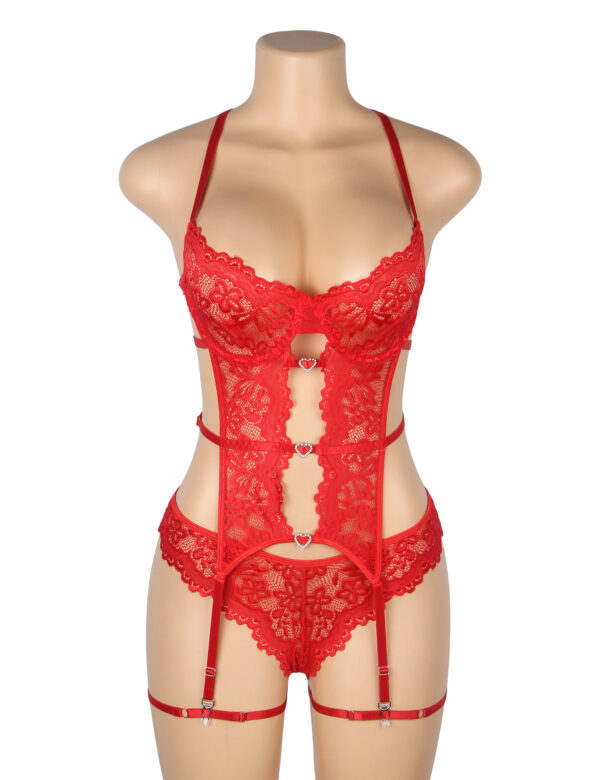 Guêpière ensemble 3 pièces rouge (3) Guêpière ensemble 3 pièces