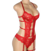 Guêpière ensemble 3 pièces rouge (4) Guêpière ensemble 3 pièces