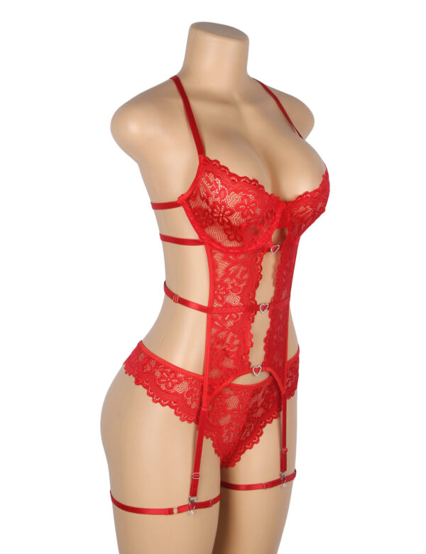 Guêpière ensemble 3 pièces rouge (4) Guêpière ensemble 3 pièces
