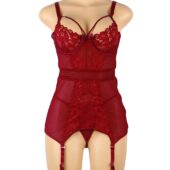 Guêpière nuisette dentelle florale rouge