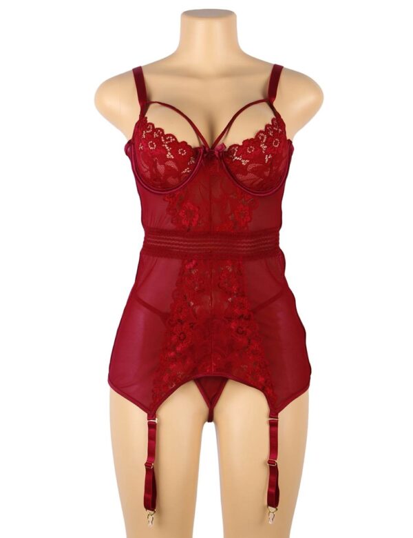 Guêpière nuisette dentelle florale rouge