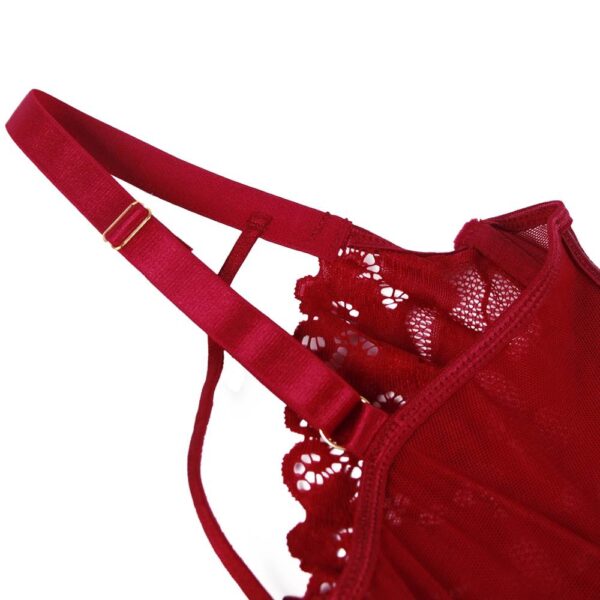 Guêpière nuisette dentelle florale rouge