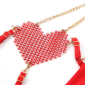 Harnais cœurs strass à chaînes rouge