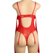 Lingerie Saint-Valentin rouge — bustier cage (6) Bustier cage à nœuds satin et jarretières