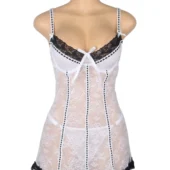 Nuisette blanche et noire en dentelle florale (5) Nuisette blanche et noire en dentelle florale