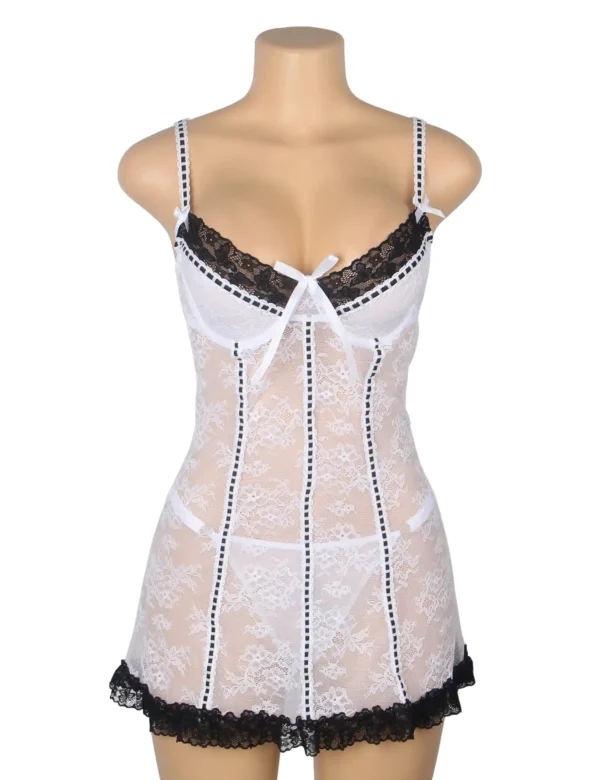 Nuisette blanche et noire en dentelle florale (5) Nuisette blanche et noire en dentelle florale
