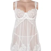 Nuisette blanche transparente avec dentelle et armatures (4) Nuisette blanche transparente avec dentelle et armatures